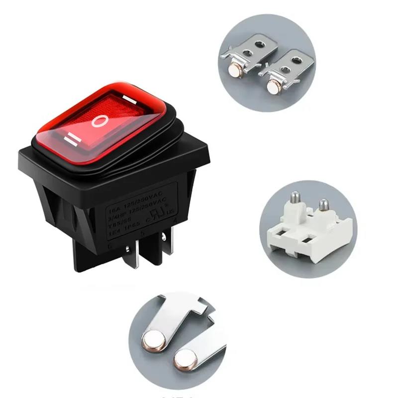 2pcs KCD4 Waterproof Rocker Switch 4 6 Pin Latching 16A 250VAC DPDT ON OFF ON 12V 220V Red Green LED Light Button Switch