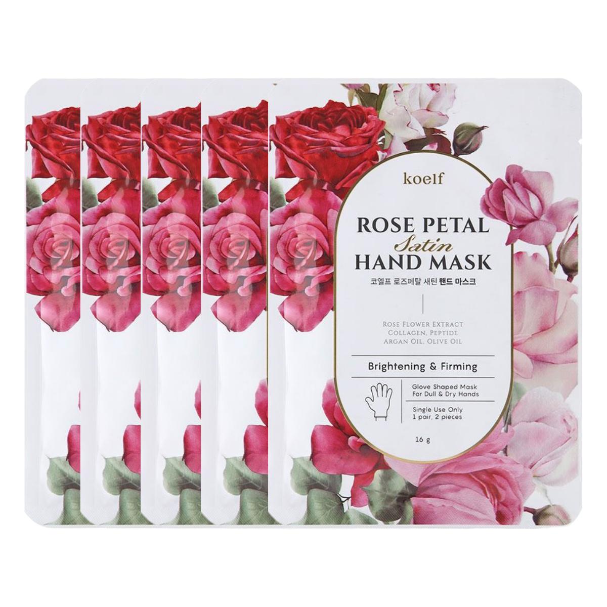 Koelf Rose Petal Satin Hand Mask, Deep Moisture & Softening, 16g x 5pcs