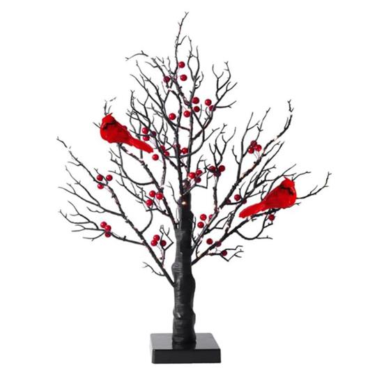 LED Vintage Glowing Tree with Cardinals Battery Operated Twinkle Trees Lamp with Lighted Branches Christmas Halloween Decorations