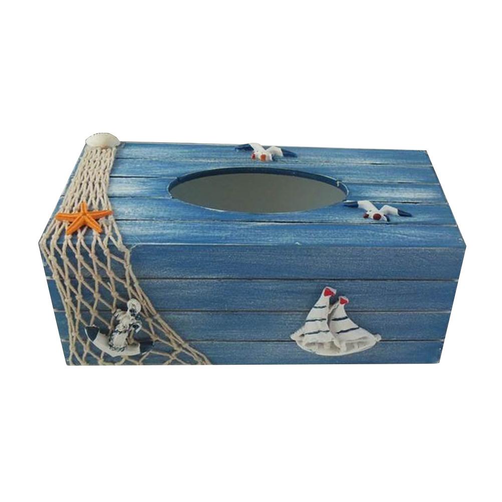 1Pcs Wooden Mediterranean Tissue Box Holder Decorative Desktop Storage Container for Home Office Bedroom Living Room Hotel Car