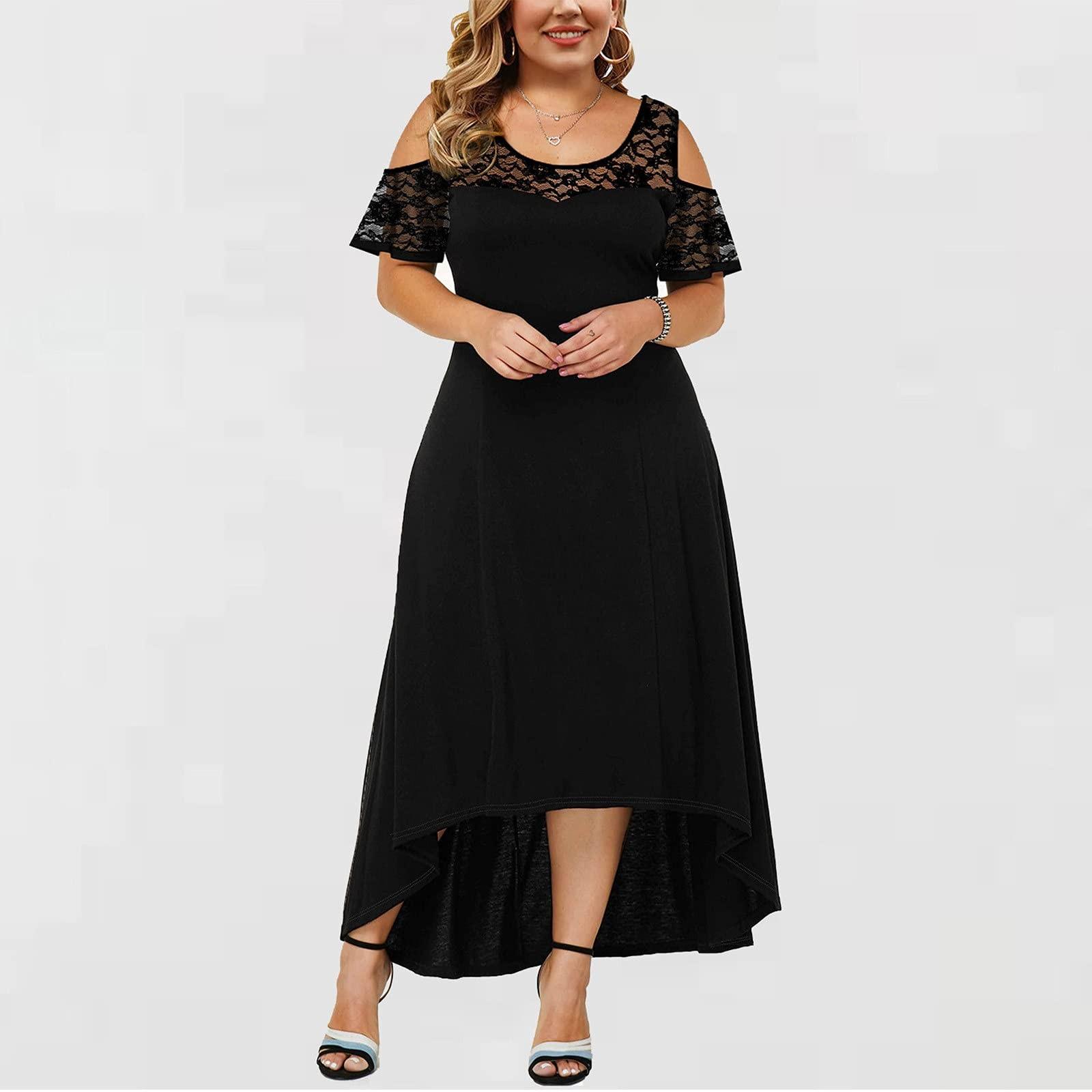 Women s Summer Dresses Off Shoulder Lace Trim Elegant Oversized Dress XXL чёрный