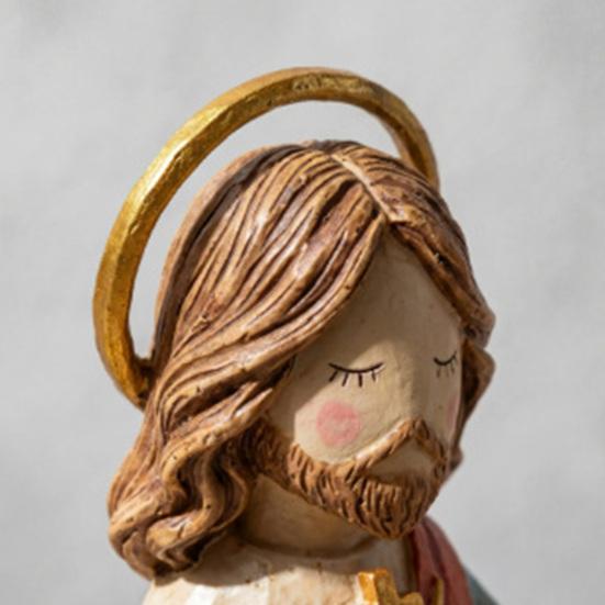 Mini Prayer Figure Jewelry Box Resin Handmade Mary Virgin Jesus Praying Christian Keepsake Box Catholic Gift for Men Women