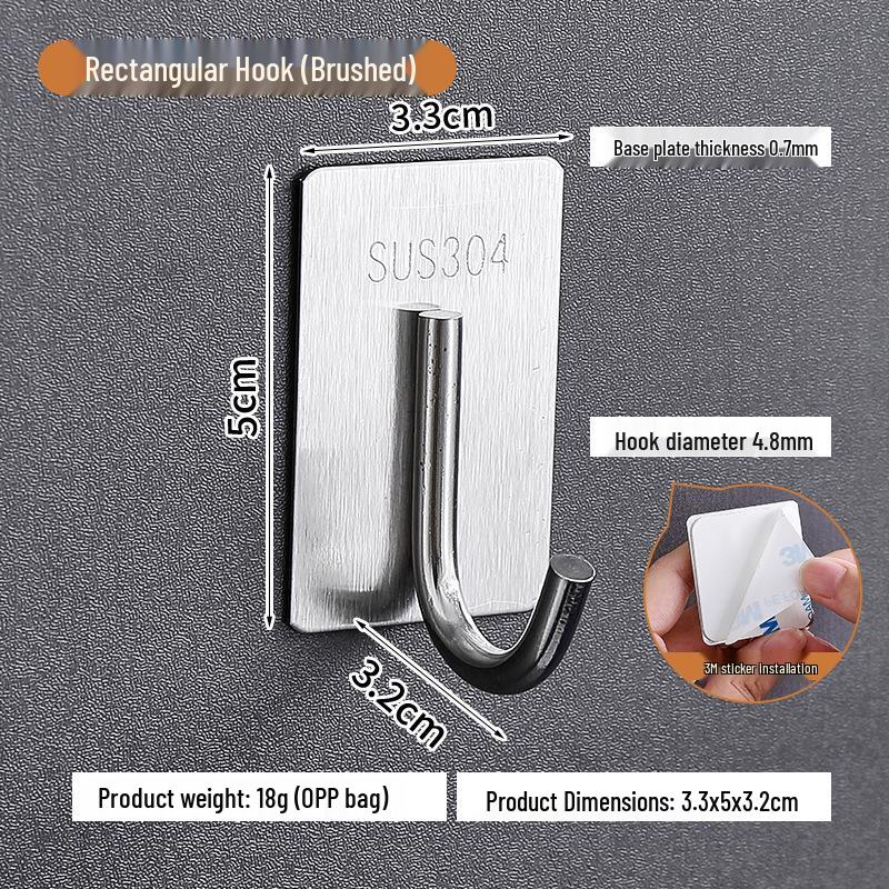 Ganchos de pared adhesivos de acero inoxidable duraderos - Sin taladro, Fuerte capacidad de carga, Ganchos metálicos para ropa sin dejar marca