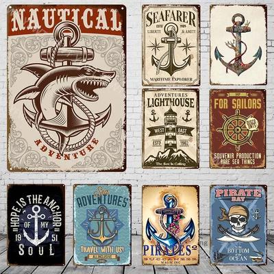 1pc Anchor Navigation Tin Sign Metal Signs Vintage Nautical Dream Art for Beach Beach House Seaside Man Cave Wall Decoration