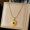 Gold Plated Stainless Steel Textured Disc Tiger Eye Pendant Necklace for Women