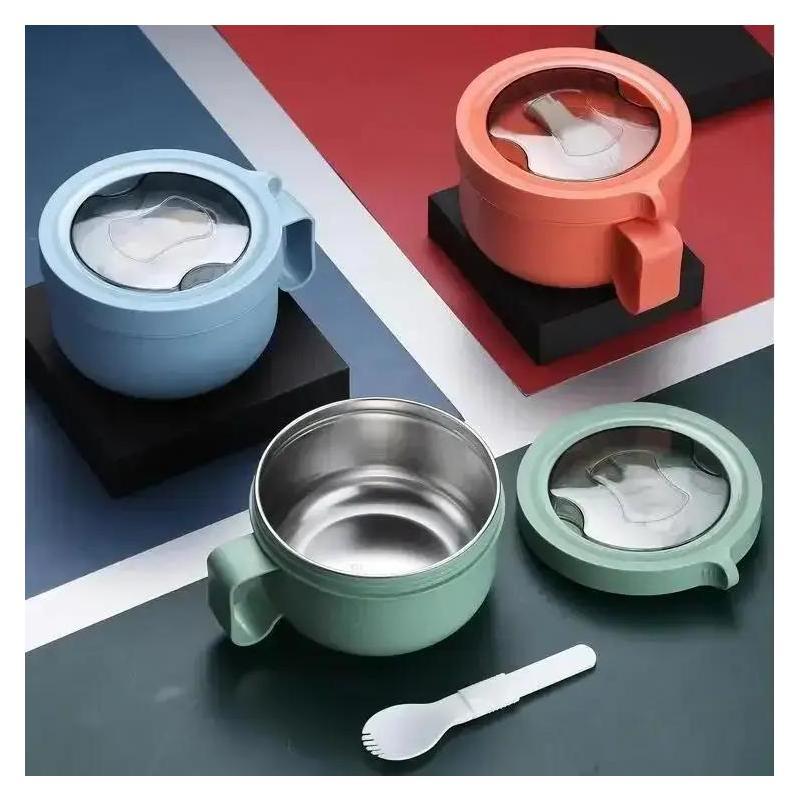 450ml Stainless Steel Food Insulation Bucket Portable Folding Tableware Student White-collar Lunch Box Sealed And Leak-proof