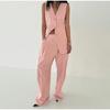 Mode frauen Weste Top Hosen Anzüge Ärmelloses V-ausschnitt Gerade Hosen Dame Set 2025 Frühling Sommer Elegante 2 Stück Set frauen