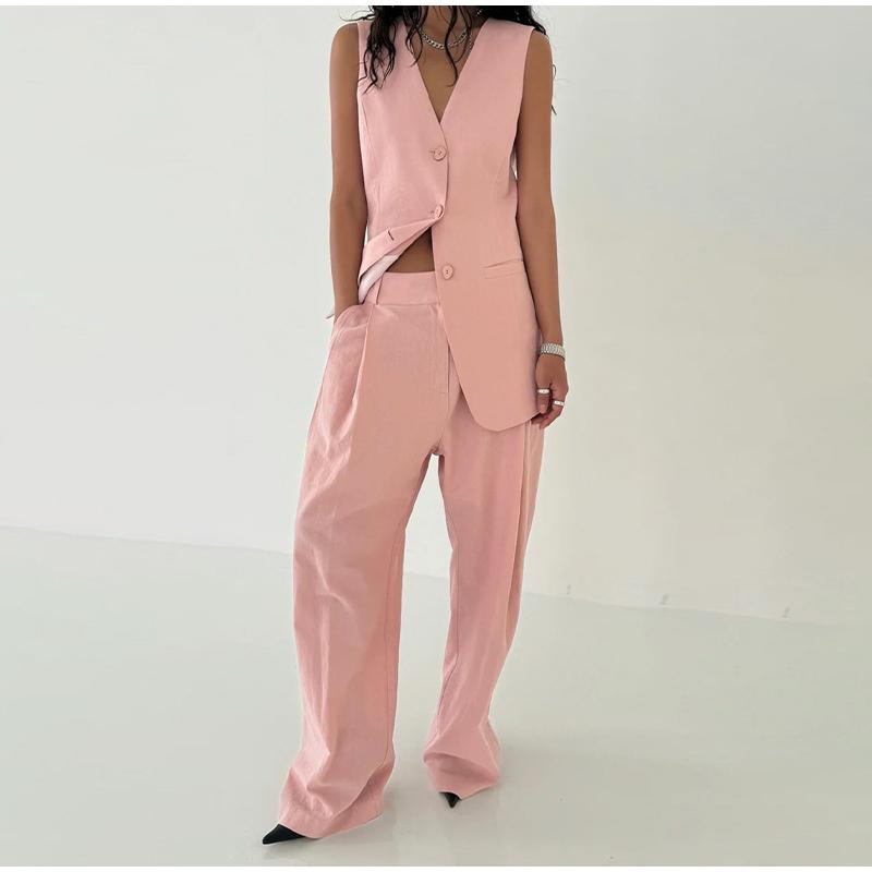 Fashion Women's Vest Top Trouser Suits Sleeveless V-Neck Straight Pants Lady Set 2025 Spring Summer Elegant 2 Pieces Set Women