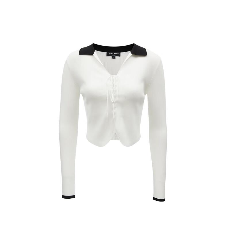 Veromoda Women's Colorblock Lapel Tie-Up Knit Top