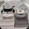 Damen Sommer Süß Gepunktet Spitze Rand Trägertops Schleife Innenschicht Unterhemd mit BH-Pad Schlank Rückenfrei Sexy Basic Crop Top
