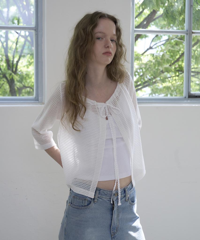 Morceau Par Morceau Lace Strap Knit Cardigan [White]