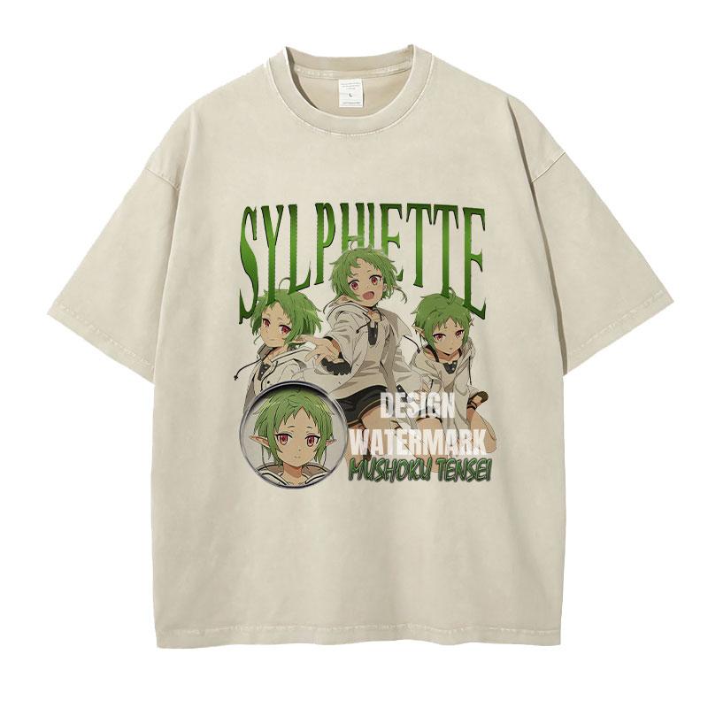 Anime MMushoku Tensei Magliette Oversize Vintage Lavate Unisexga Greyrat Eris Maglietta Roxy Maglietta Sylphiette Top T-shirt Cotone
