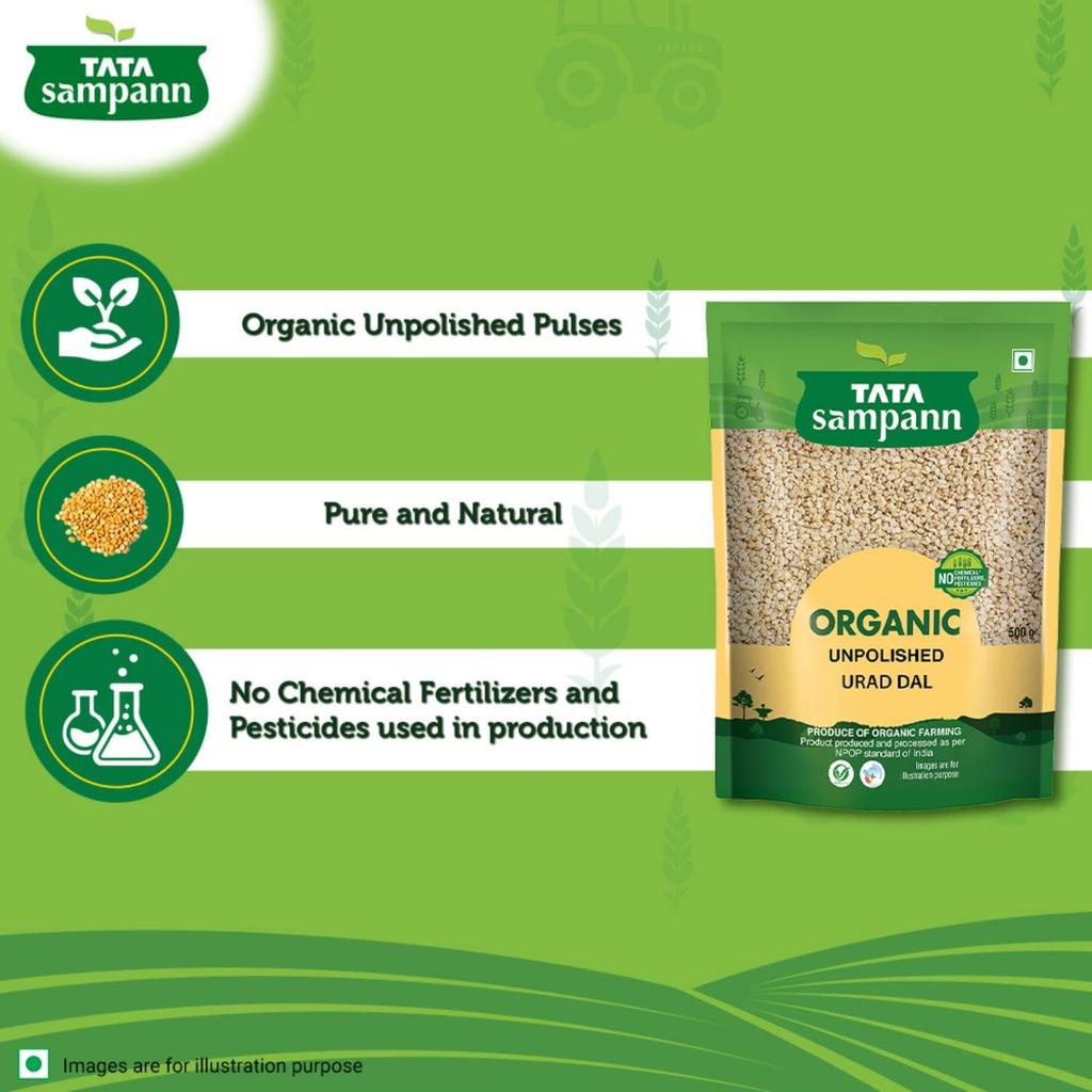 TATA Sampann Organic Unpolished Urad Dal 500 G Pack High Protein Fiber Indian Pulse