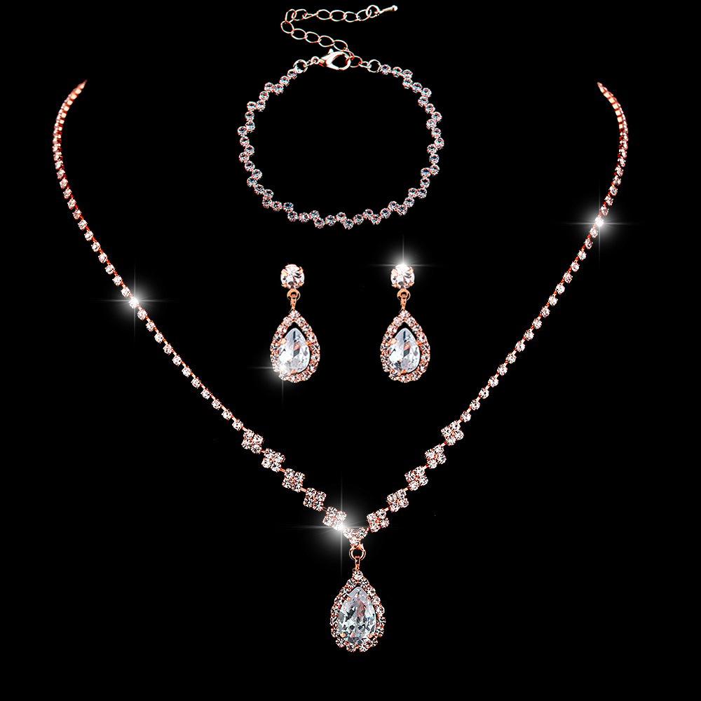 Elegant Rhinestone Set: Necklace, Earrings & Bracelet with Claw Chain Design - Multiple Styles