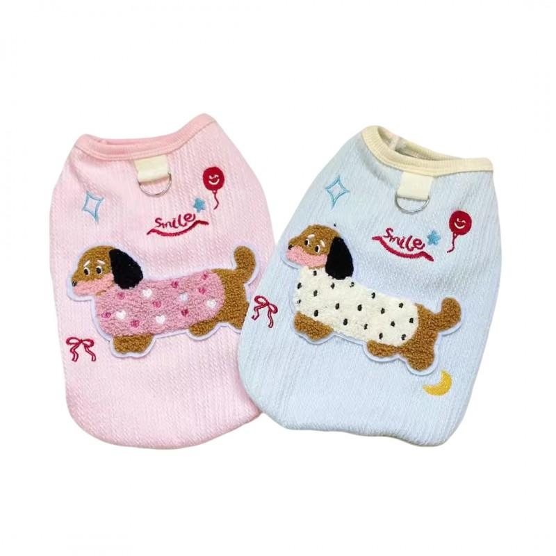 Lightweight Dog Vest Dachshund Schnauzer Bichon Teddy - Cartoon Style Cotton Blend Sleeveless Top In White Blue Pink
