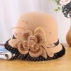 2023 European And American Woolen Top Hat Bucket Hat Women'S Handmade Mesh Flower Felt Hat Autumn And Winter Warm Basin Hat