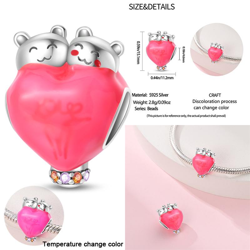 Copper Heart Color Changing Rose Pink Charms Beads Original Bracelet Diy Fine Jewelry Gifts For Women