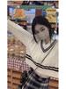 Women's Petite Color Block Cable Knit Crew Neck Sweater - Autumn/Winter, Long Sleeve, Loose Fit