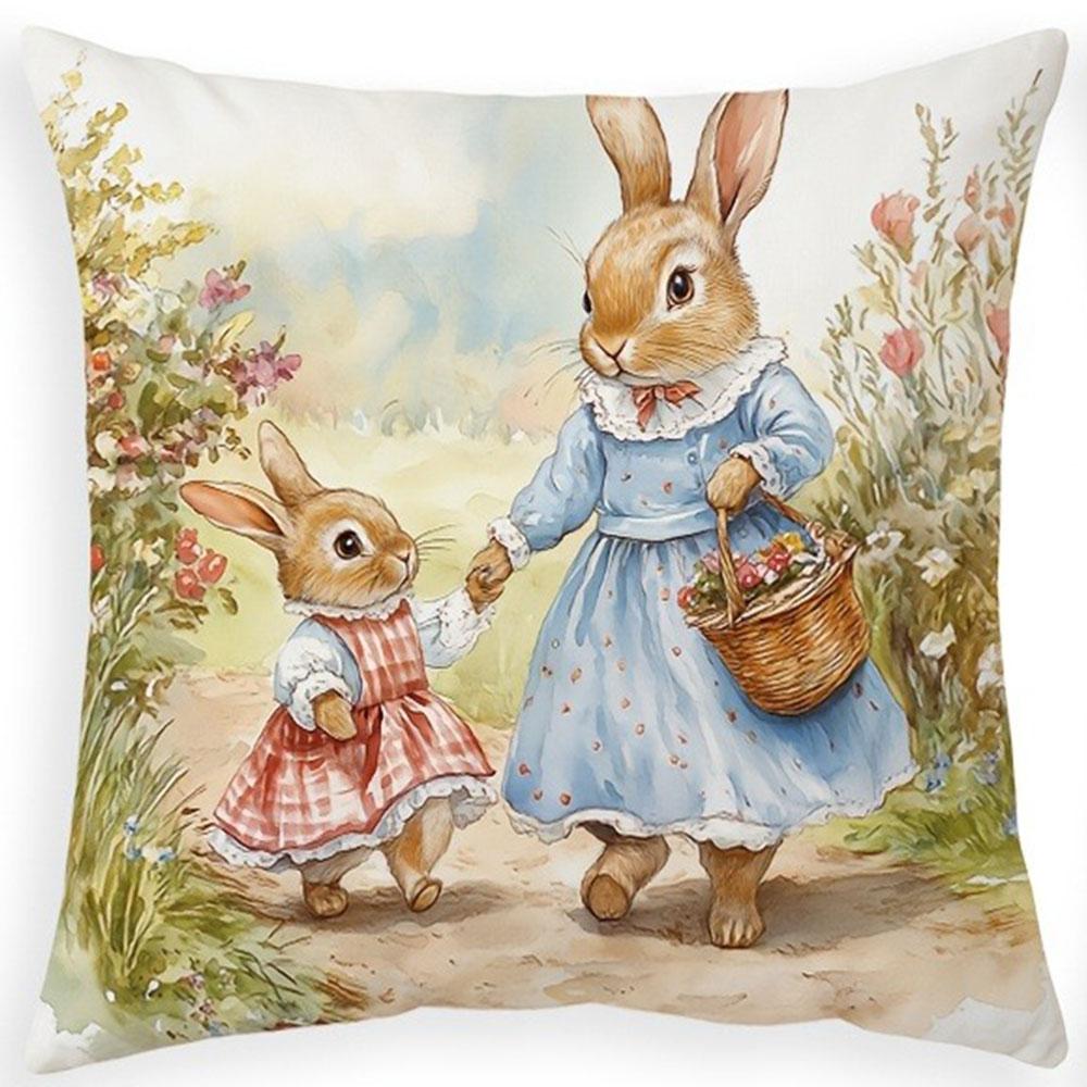 Cute Bunny Story Pattern With Zipper Closure Pillow Cover Living Room Sofa Special Pillow Cover Without Pillow Core