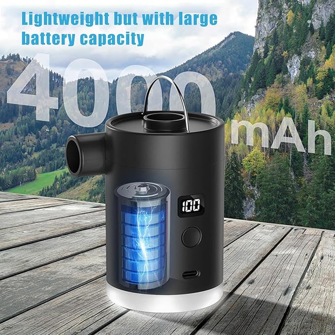 Type-C Charge Electric Air Pump with Camping Light for Outdoor Inflatables Waterpark Recreational Inflatables Toys Backpack Gear hand pump чёрный