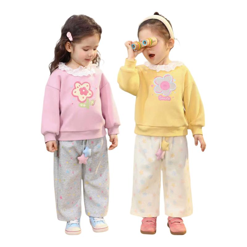 LUSON Baby Girl Doll Collar Sweatshirt & Pants Set