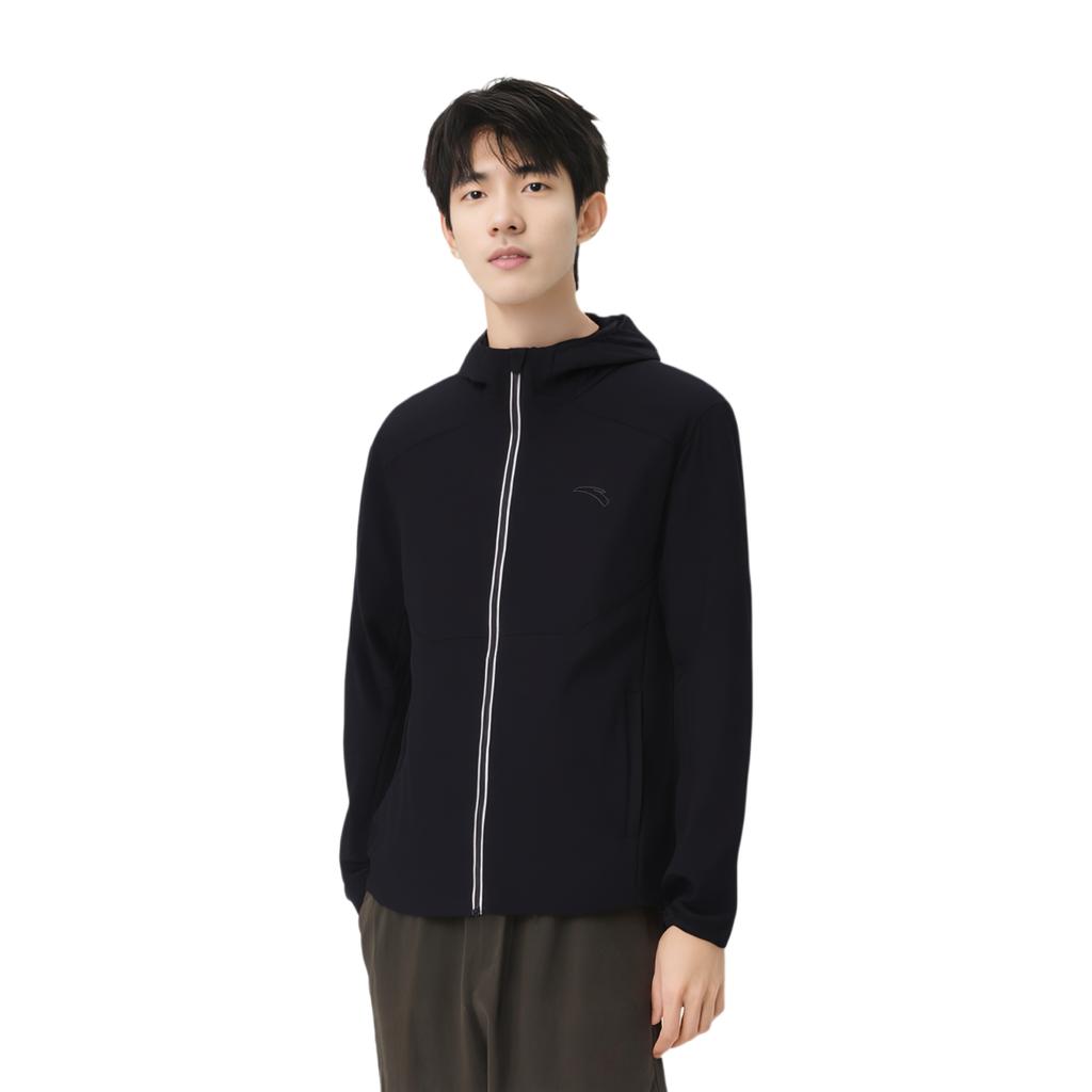 Anta Running Series Woven Solid Color Hooded Long Sleeve Waterproof Windproof Breathable Durable Jacket Men Jacket Basic-Black 952435602-3