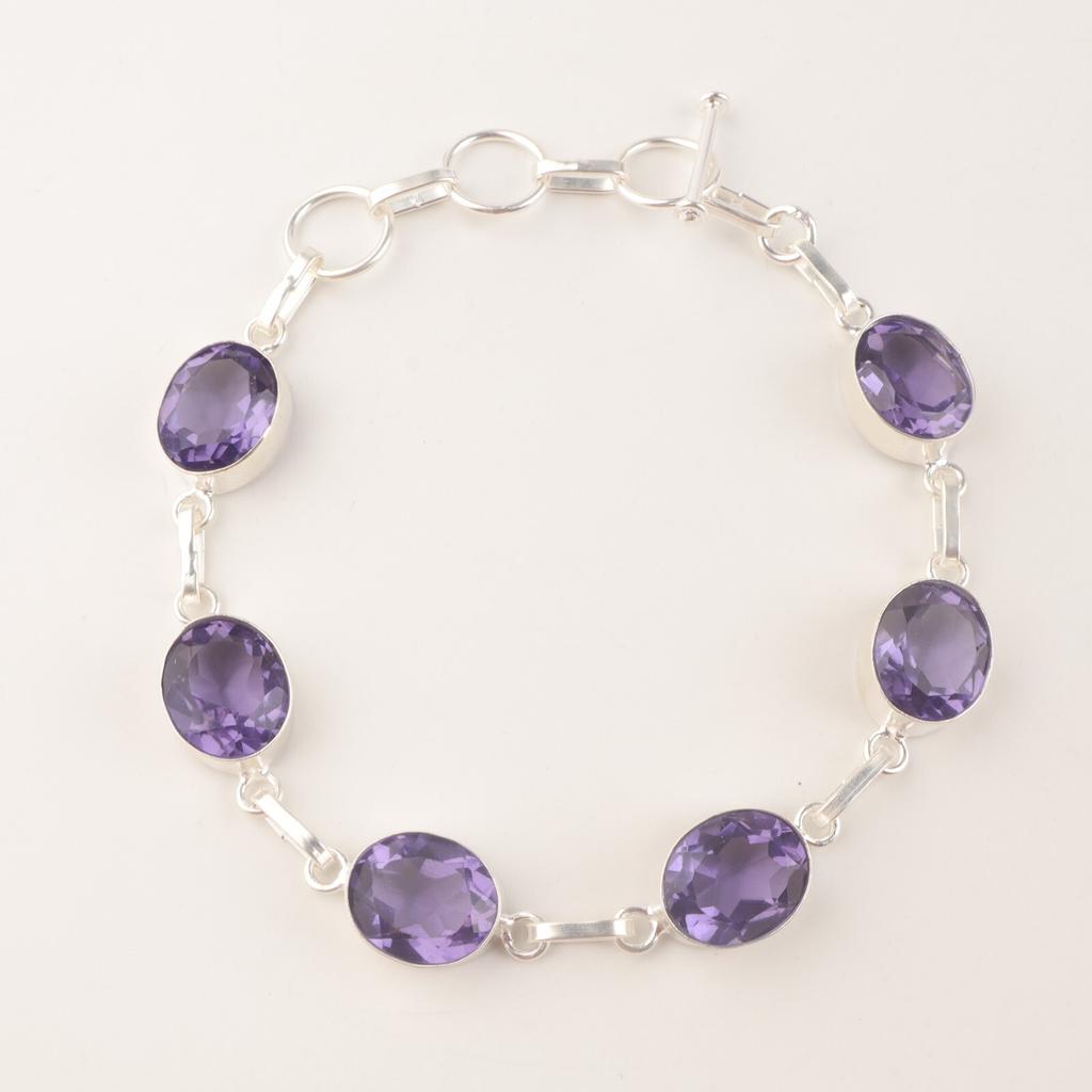 Ritka Iolit Drágakő 925 Sterling Ezüst Ékszer Karkötő 9" Anyák napi Ajándék RB-5-5