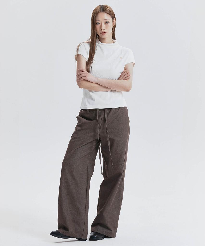 IHR Denim Detail Elastic Waist Pants / Dark Brown