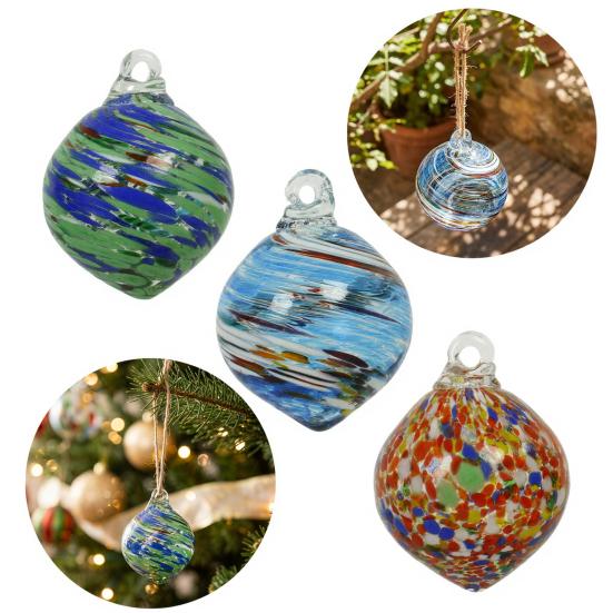 High Borosilicate Glass Spheres Hand Blown Ball Ornament, Colorful Christmas Hanging Decoration Handmade Ornaments for Tree, Window, Patio,