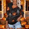 Women's Casual Halloween Themed Print V-Neck Three-Quarter Sleeve Top