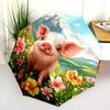 Pig Pattern, Automatic Folding Umbrella, Portable and Foldable Design, 8 Ribs, a Christmas or Birthday Gift.