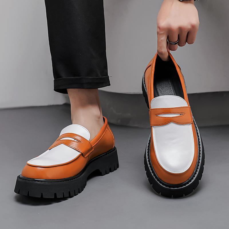 Fashion Classic Men Loafers PU Thick Sole Wear-resistant Fashionable Big Head Leather Shoes Men Casual Business Banquet Shoes Size 38-46