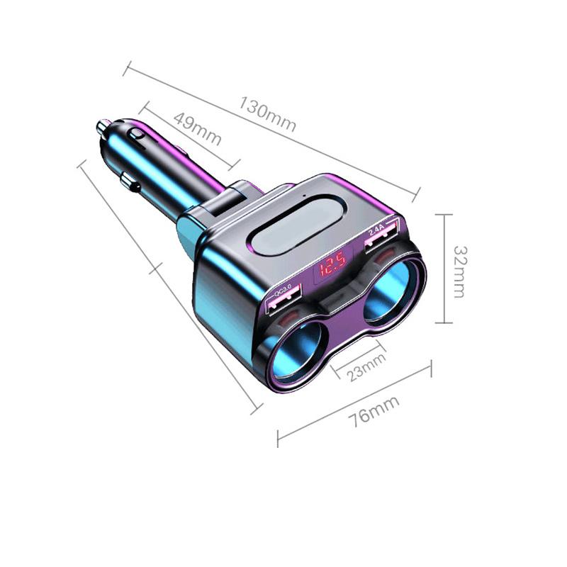 Auto-Zigarettenanzünder-Splitter-Ladegerät 2 USB QC 3.0 Schnellladung 12V Auto-Ladenetzteilstecker für iPhone Typ C
