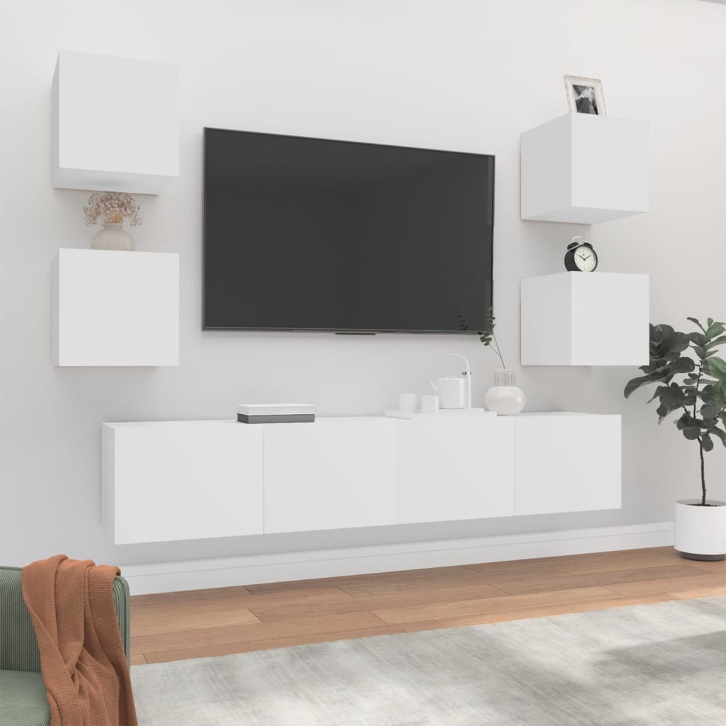 6 Piece TV Cabinet Set White Particleboard