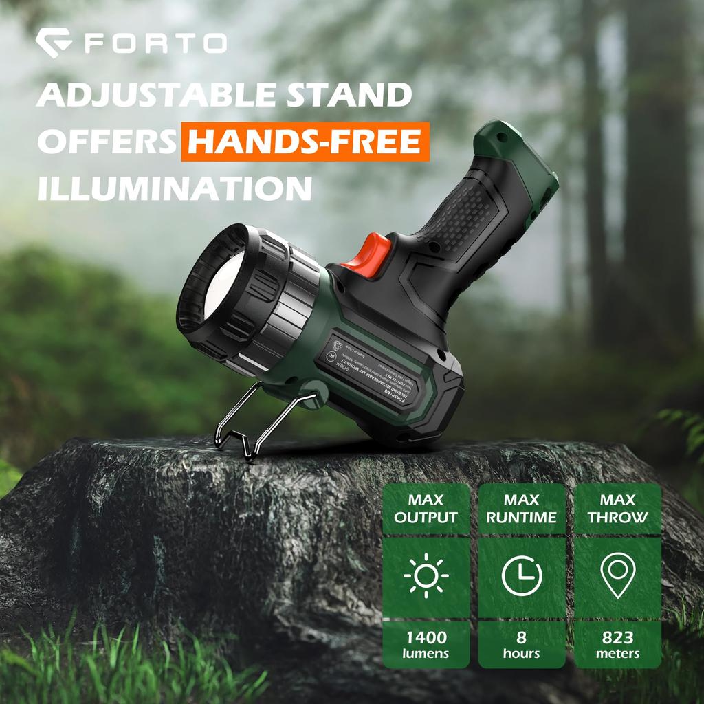 FORTO Compact Rechargeable for Power Evacuation Wide Angle with Up to 823m Beam Two Brightness Levels and Three Flashing Outdoor Night Green Light,