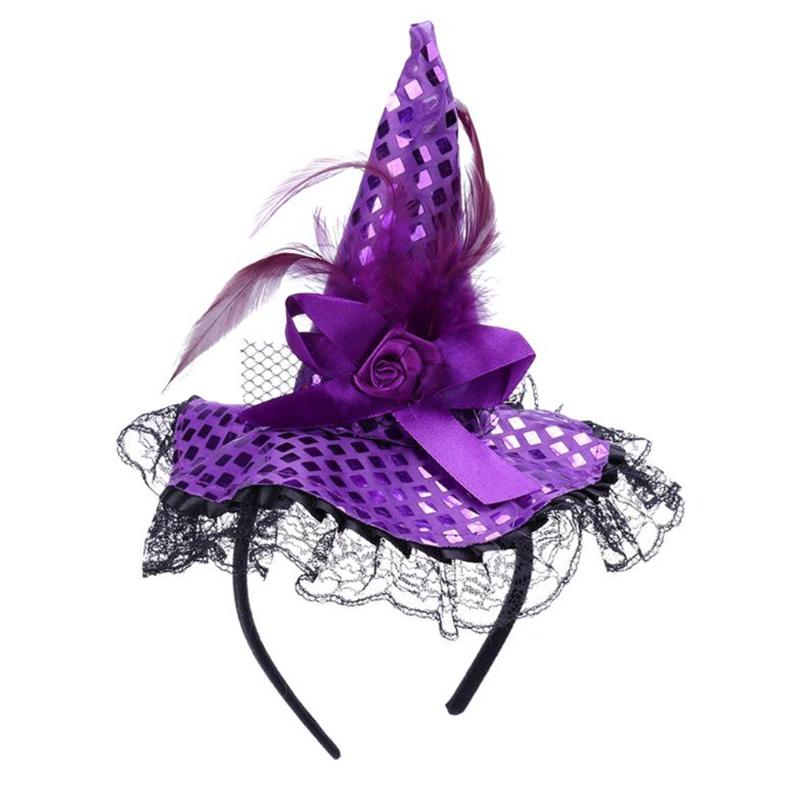 Children Kids Halloween Witch Hat Wizard Feather Headband Adult Costume Party Accessory Halloween Masquerade Cosplay Cap