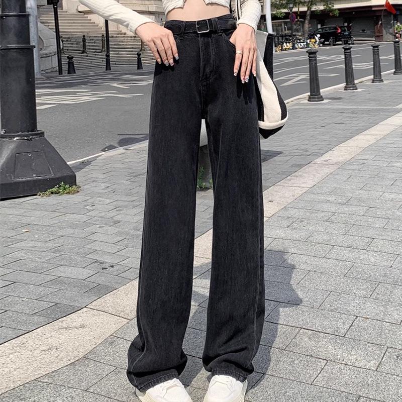 Women's High-Waisted Wide-Leg Jeans - Autumn New Style, Casual Loose Fit, Floor-Length Pants