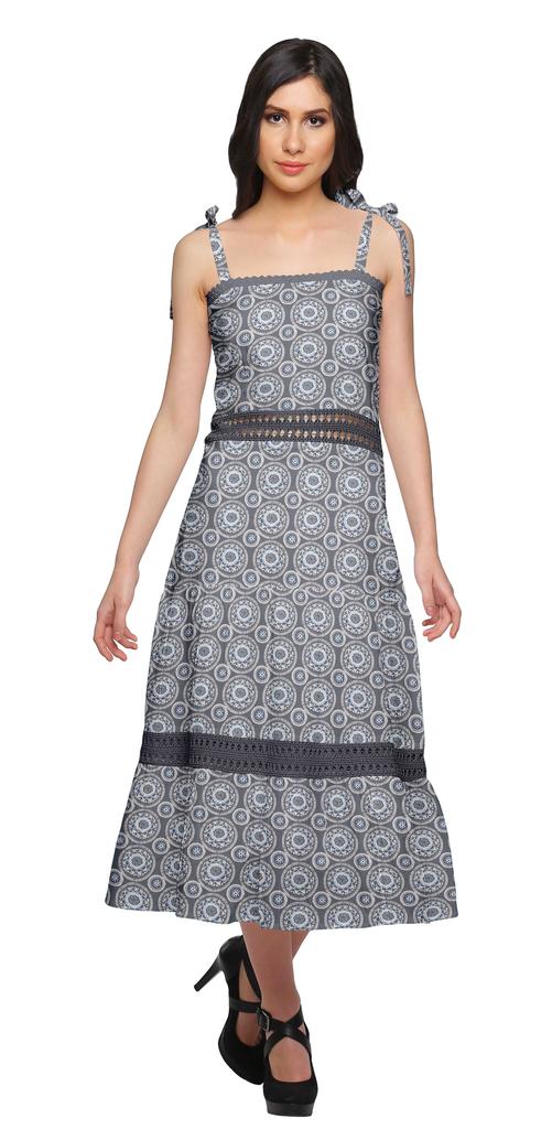 Moomaya Printed Adjustable Shoulder Strap Women Casual Sleeveless Long Dress