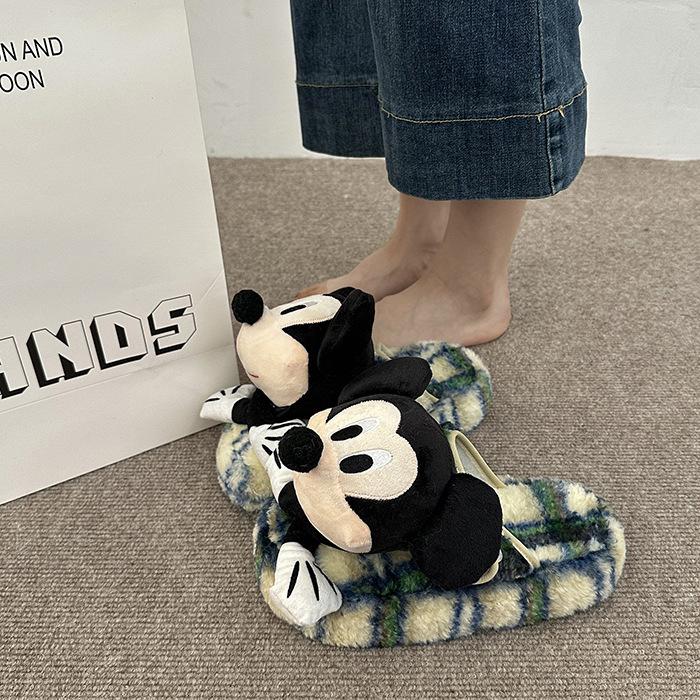 

Мультяшные объемные хлопковые тапочки Микки женские 2025 новые осенне-зимние домашние теплые для улицы на толстой подошве пушистые тапочки 40 синий