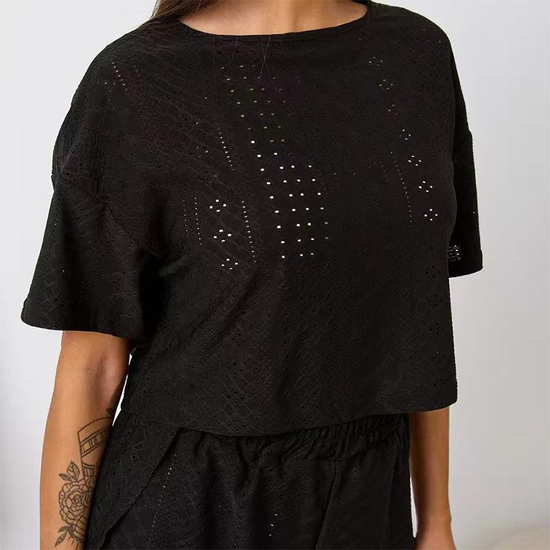 Europäisch-Amerikanisches Sommer-Lockeres Schwarzes Kurzarm-Pyjama-Set
