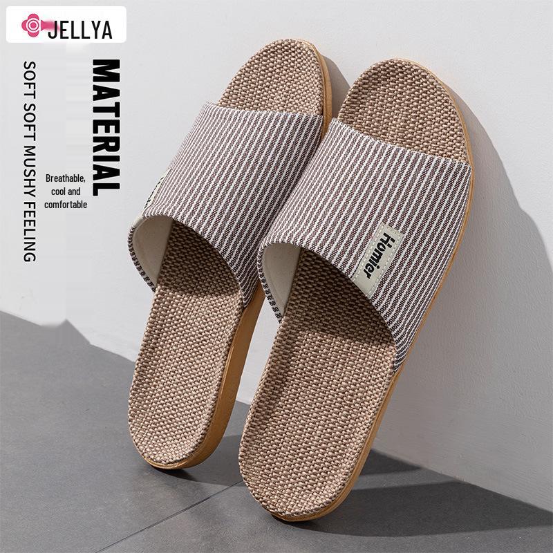 Jie Liya Linen Non-Slip Slippers - Unisex, Plus Size, Silent, Indoor/Office, All-Season
