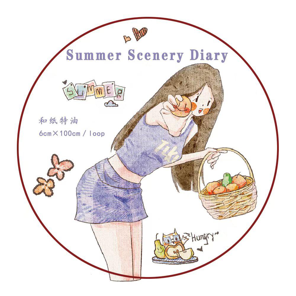 Summer Scenery Diary Washi Pet Tape DieCut Journal DIY Gift Stickers Light Salt Journal Collage Scrapbook