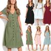 Nrj 2020 Hot Sale V-neck Button-up Short Sleeve Women's Dress With Pockets