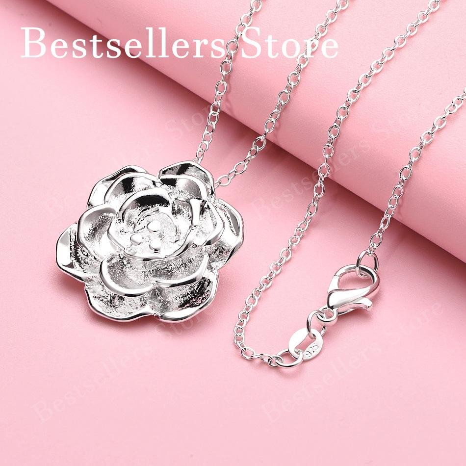 925 Sterling Silver 16-30 Inch Exquisite Flower Pendant Necklace for Women's Jewelry Fashion Wedding Accessories