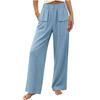 New Women's Casual Summer Cotton Linen Trousers Solid Color Button High Waist Straight Wide Leg Pants