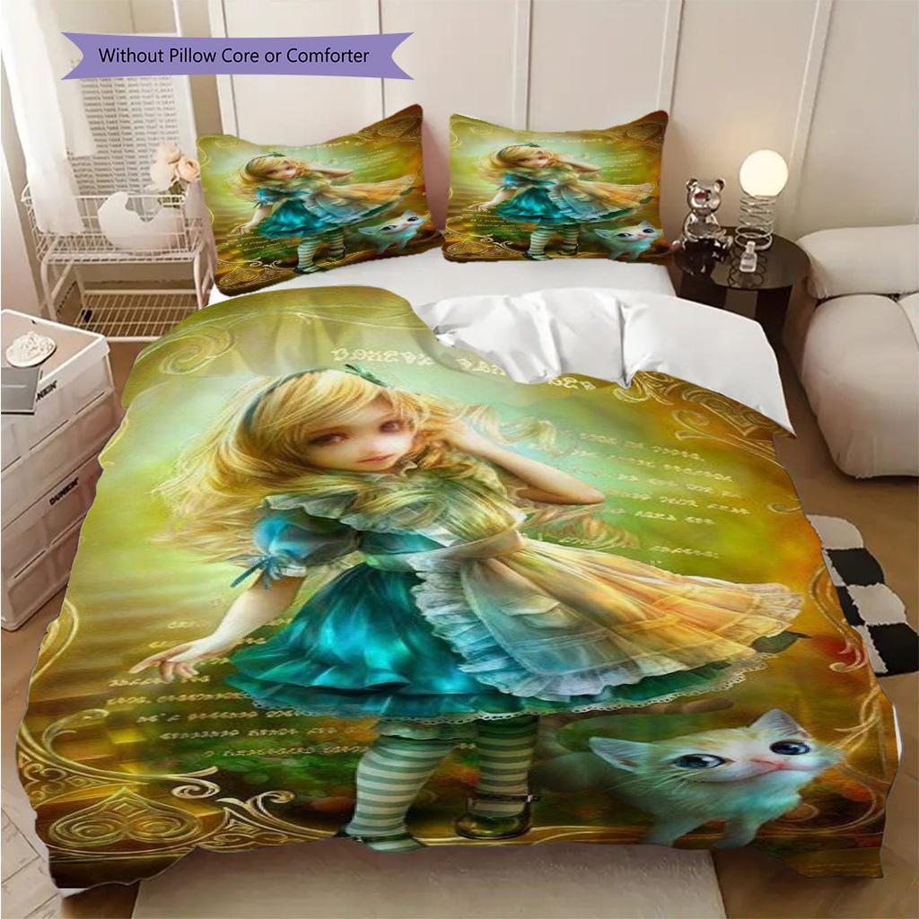 Whimsical Rabbit Timekeeper Three-piece Set (1 * Duvet Cover + 2 * Pillowcase, Without Core) 2D Flat Duvet Cover and Pillowcase Soft and Comfortable