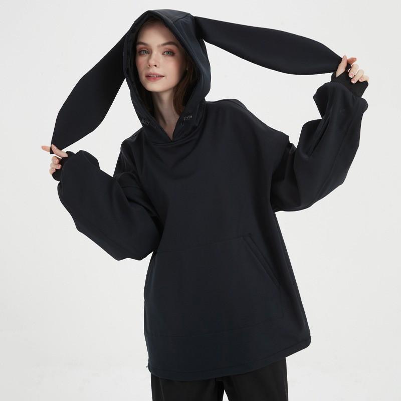 Unisex Snow Ski Jacket With Rabbit Ears Hood Waterproof Warm Fleece-Lined Outerwear Alpine Freestyle Skiing