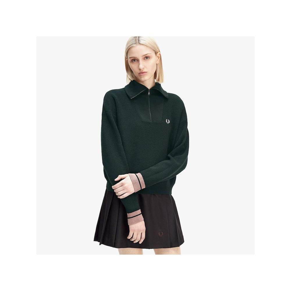 Fred Perry [womens] Half Zip Knit   Night Green Afpf2438134 Q20 qzgAfpf2438134 Q20
