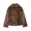 Women Winter Fashion Lazy Style Animal Print Faux Fur Warm Coat All-match Long Sleeve Lapel Coat Outerwear