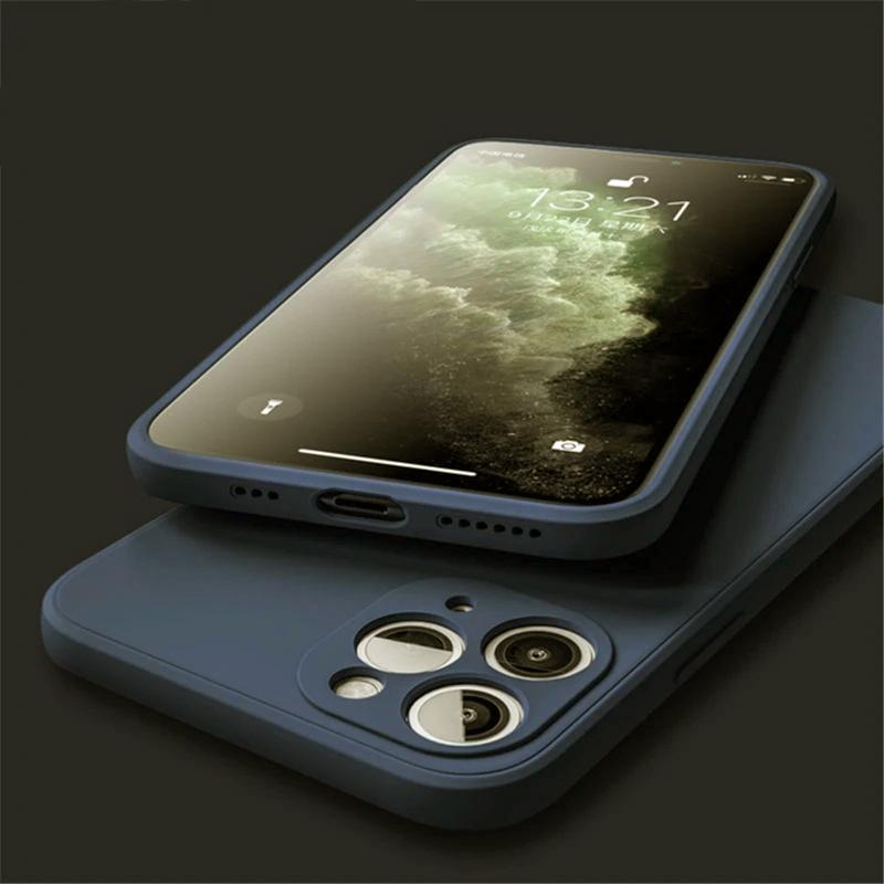 Weiche flüssige Silikon-Handyhülle aus schlichtem Gummi für iPhone 15 14 13 12 11 Pro Max X XR XS Max 7 8 15 Plus Luxus stoßfeste Stoßstangenschutzhülle